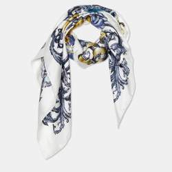 Pre Owned Dior White & Blue Le Monde Silk Scarf