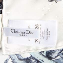 Pre Owned Dior White & Blue Le Monde Silk Scarf