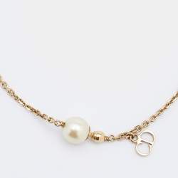 Pre Owned Dior Le Petite Tribale Faux Pearl Gold Tone Chain Bracelet