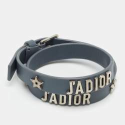 Pre Owned Dior Grey Leather J'adior Double Wrap Bracelet