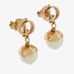 Dior Gold Tone CD Faux Pearl Drop Earrings