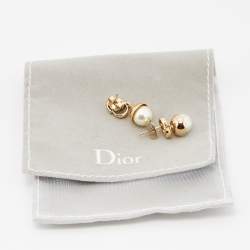 Dior Gold Tone CD Faux Pearl Drop Earrings