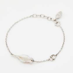Pre Owned Dior Silver Tone Crystal Studded Rose Chain Necklace