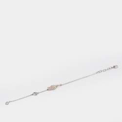 Pre Owned Dior Silver Tone Crystal Studded Rose Chain Necklace