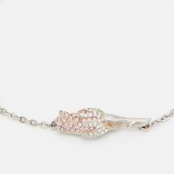 Pre Owned Dior Silver Tone Crystal Studded Rose Chain Necklace