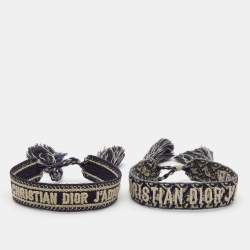 Dior Gold & Pink Cotton J'Adior Friendship Bracelet Set of 2 Dior