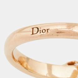 Pre Owned Dior Secret Cannage Faux Pearl Crystal Rose Gold Tone Open Ring Size 55