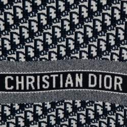 Pre Owned Dior Navy Blue Oblique Pattern Wool & Cashmere Scarf