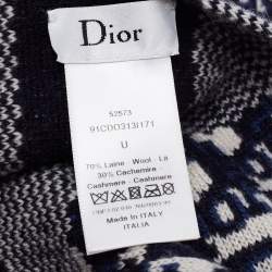 Pre Owned Dior Navy Blue Oblique Pattern Wool & Cashmere Scarf