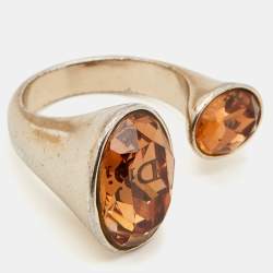 Dior Crystal Gold Tone Open Ring Size 50.5