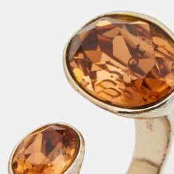Dior Crystal Gold Tone Open Ring Size 50.5