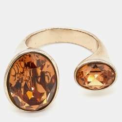 Dior Crystal Gold Tone Open Ring Size 50.5