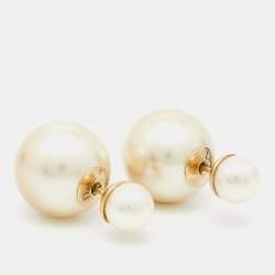 Dior Tribales Faux Pearl Gold Tone Stud Earrings