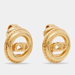 Dior Vintage Gold Tone CD Logo Clip On Earrings