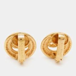 Dior Vintage Gold Tone CD Logo Clip On Earrings