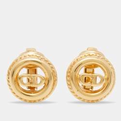 Dior Vintage Gold Tone CD Logo Clip On Earrings
