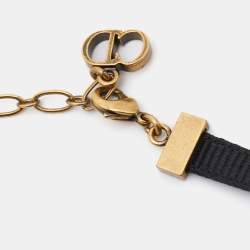 Pre Owned Dior Aged Gold Tone Black Ribbon Star Choker Necklace