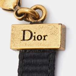 Pre Owned Dior Aged Gold Tone Black Ribbon Star Choker Necklace