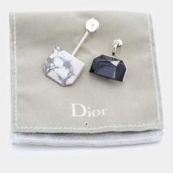 Dior Monotone Crystal & Howlite Asymmetric Drop Earrings