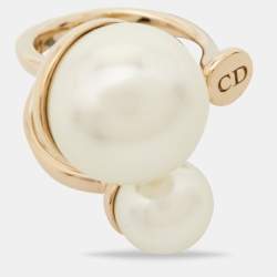 Dior Ultradior  Faux Pearl Gold Tone Ring Size M