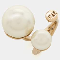 Dior Ultradior  Faux Pearl Gold Tone Ring Size M