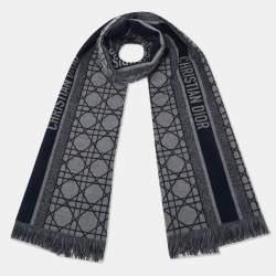 Pre Owned Dior Navy Blue Cannage Wool & Cashmere Scarf 
