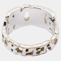 Dior For Peace Silver Tone Crystal Embellished Band Ring Size 54