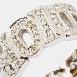 Dior For Peace Silver Tone Crystal Embellished Band Ring Size 54