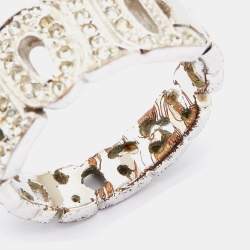 Dior For Peace Silver Tone Crystal Embellished Band Ring Size 54