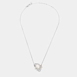 Pre Owned Dior Silver Tone Crystal Logo Earrings & Pendant Necklace