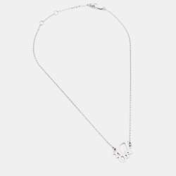 Pre Owned Dior Silver Tone Crystal Logo Earrings & Pendant Necklace