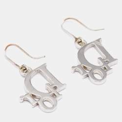 Pre Owned Dior Silver Tone Crystal Logo Earrings & Pendant Necklace