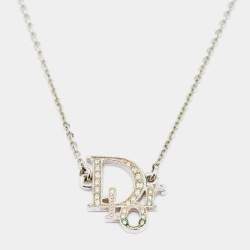 Pre Owned Dior Silver Tone Crystal Logo Earrings & Pendant Necklace