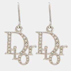 Pre Owned Dior Silver Tone Crystal Logo Earrings & Pendant Necklace