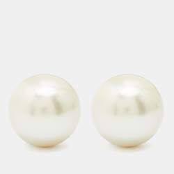 Dior Tribales Cream Faux Pearl Gold Tone Stud Earrings
