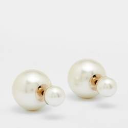 Dior Tribales Cream Faux Pearl Gold Tone Stud Earrings