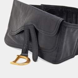 Dior Black Crinkled Leather and Stretch Band Saddle Belt 90 CM