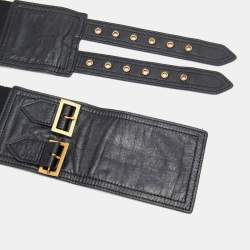 Dior Black Crinkled Leather and Stretch Band Saddle Belt 90 CM
