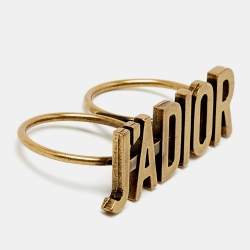Pre Owned Dior J’adior Double Finger Gold Tone Ring Size 56