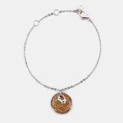 Pre Owned Dior Glittering Enamel Silver Tone Charm Bracelet