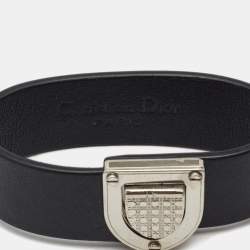 Pre Owned Dior Diorama Black Leather Silver Tone Bracelet