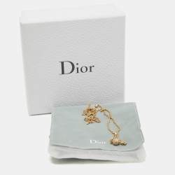 Pre Owned Dior Petit CD Crystal Charm Gold Tone Station Necklace