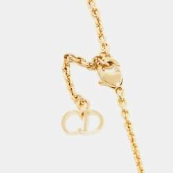 Pre Owned Dior Petit CD Crystal Charm Gold Tone Station Necklace