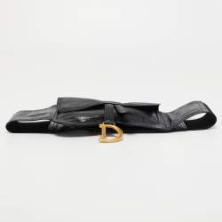 Pre Owned Dior Black Glossy Leather Saddle Wrap Belt