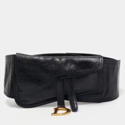 Pre Owned Dior Black Glossy Leather Saddle Wrap Belt