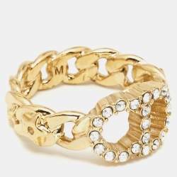 Pre Owned Dior Claire D Lune Crystals Gold Tone Ring Size M