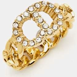 Pre Owned Dior Claire D Lune Crystals Gold Tone Ring Size M