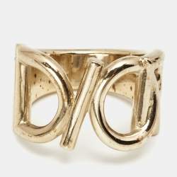 Dior Gold Tone Logo Ring Size EU 56