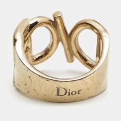 Dior Gold Tone Logo Ring Size EU 56