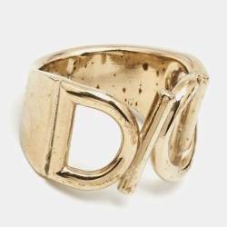 Dior Gold Tone Logo Ring Size EU 56